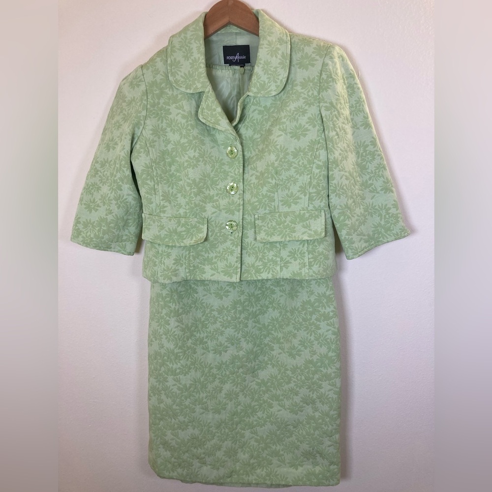 Positive Attitude Mint Green Floral 2-Piece Dress Suit Set Petite 4
